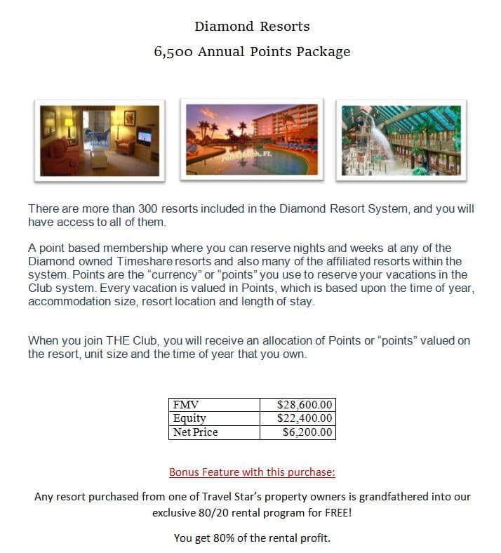 Example of Diamond Resorts annual points ownership